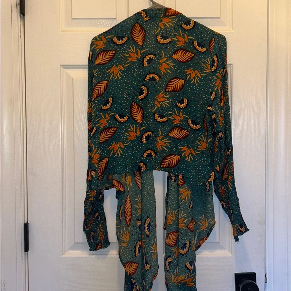 Patrons of Peace Teal and Orange Front Tie Blouse - Picture 6 of 11